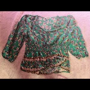 Green floral blouse